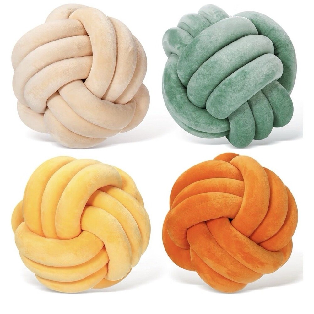 4 Pcs Knot Pillow , 8.7 Inches Soft Home Decorative Round Throw Pillow Handma...